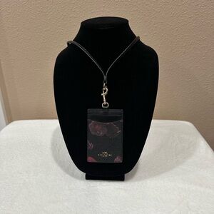 Coach Black and Red Floral Card Holder Lanyard